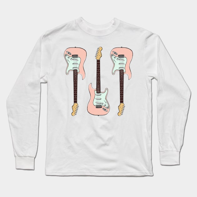 Triple Shell Pink Stratocaster Long Sleeve T-Shirt by saintchristopher